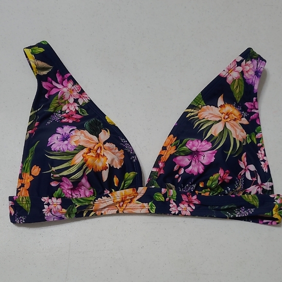 Kona Sol Navy Blue Floral Triangle Bikini Top size XL - Picture 1 of 6